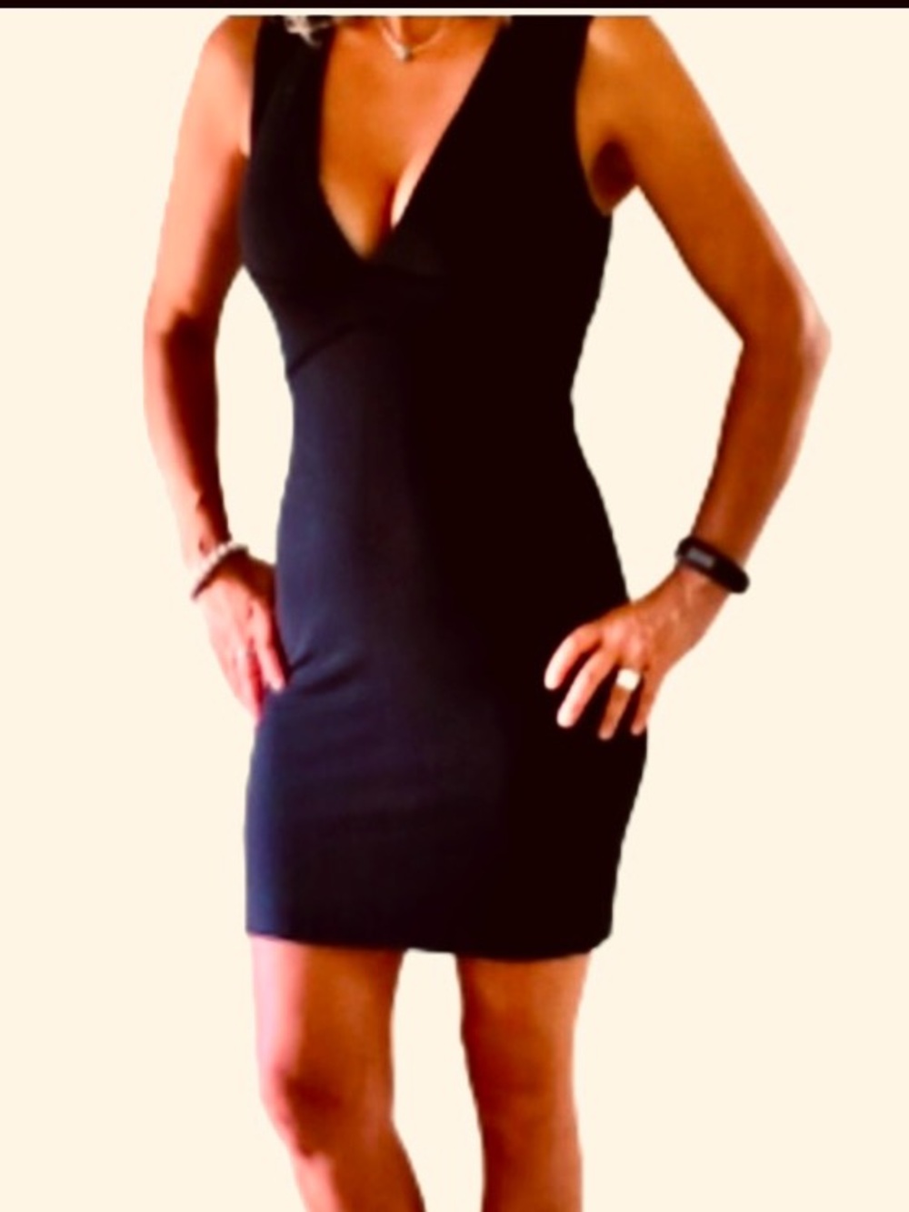 Tart  Gorgeous Black Dress Pleated Gathered V-Neck Front/Back & Down Sides Small